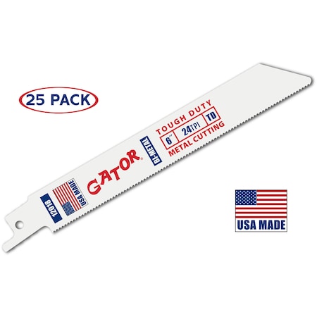 Gator Reciprocating Saw Blade, 6 in x 3/4 in x 24 TPI, Tough Duty Metal Cutting, 25PK 12018-25